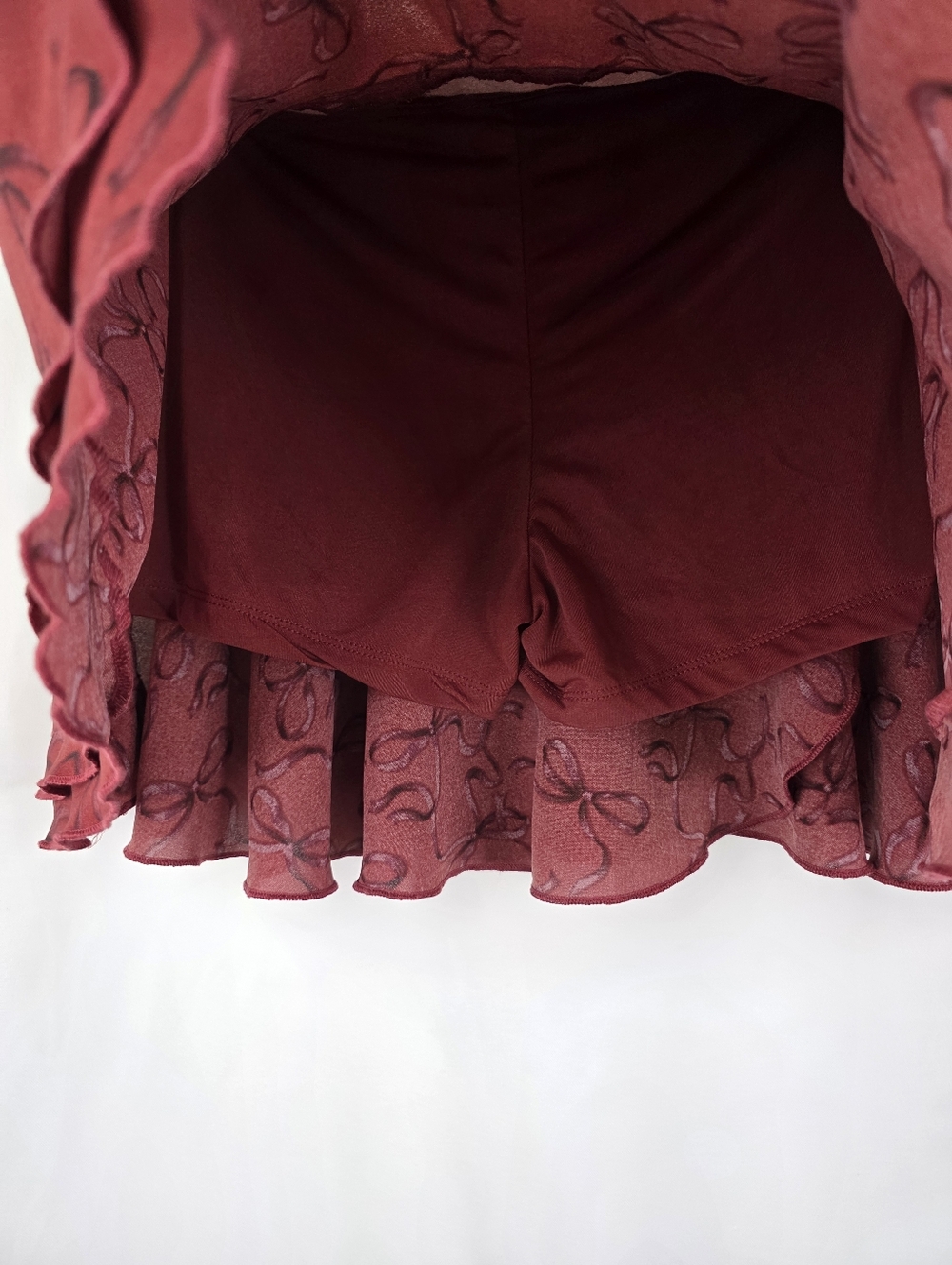 Aeropostale MEDMini Skirt Skort Burgundy Bow Print Coquette Dark Moody Preppy - Picture 14 of 16